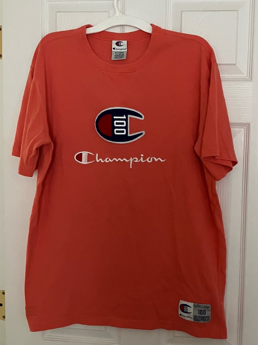 HTF Champion 100th Anniversary Orange  Embroidery Big Logo T-Shirt Men's Sz XL